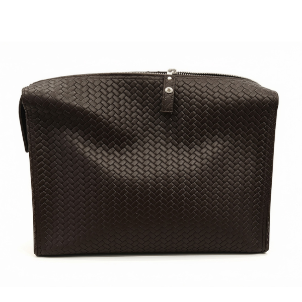 Hammann Lederwaren Flecht Kulturtasche Woven Washbag L – Luxuriöse Leder-Kulturtasche