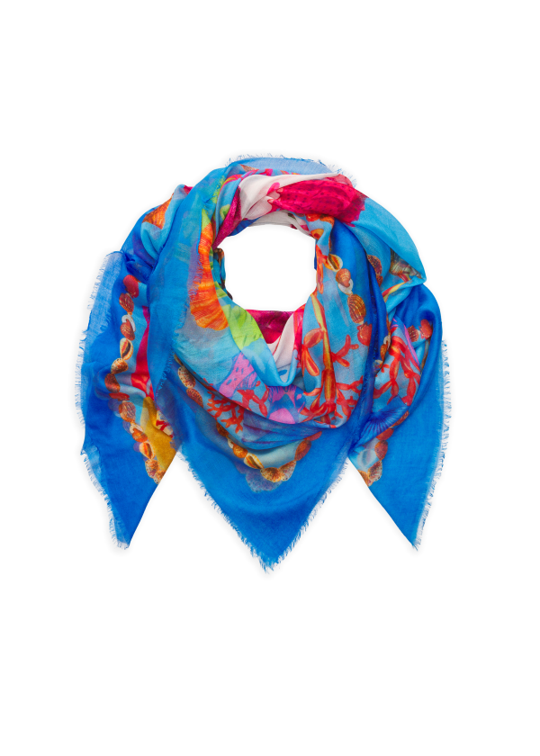 Codello Hochwertiges Tuch aus Modal-Seiden-Mischung mit Meeresmotiven 140X140CM