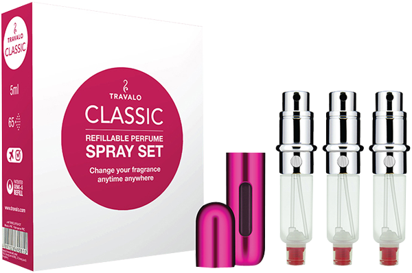 Travalo Classic Set = Easy Fill Perfume Spray Vaporisateur Rechargeable Hülle + 3 Patronen