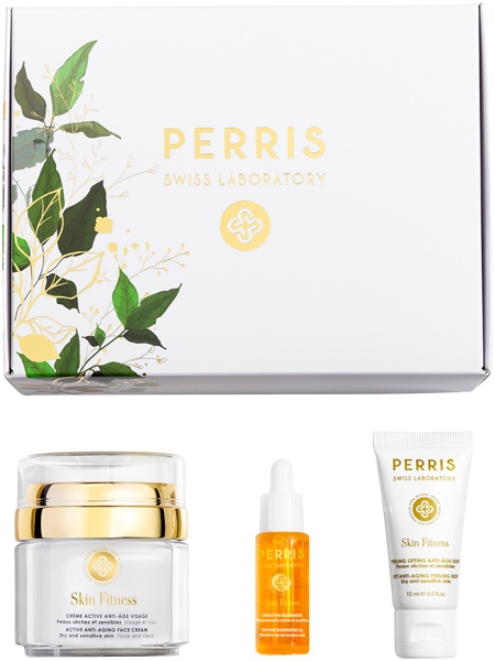 Perris Swiss Laboratory Skin Fitness Geschenkset = Active Anti-Aging Face Cream 50ml + Peeling Soft 15ml + Pure Regenerating Oil 10ml