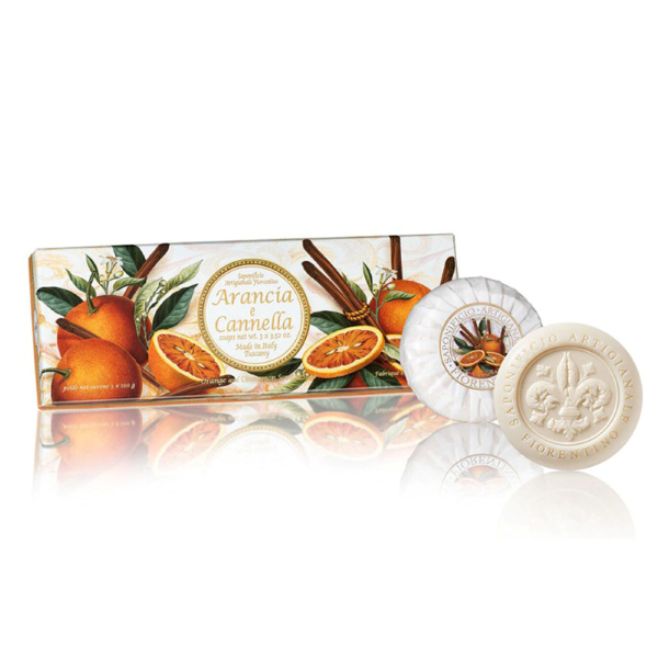 Saponificio Artigianale Fiorentino Seifen Zimt&Orange" in hochwertiger Geschenkbox 3x100g"