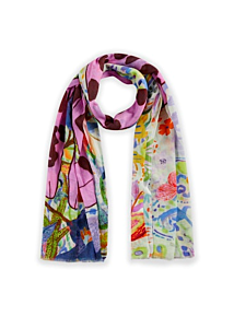 Codello PRINTED SCARF ORGANIC COTTON CAT FLOWERS 100X180CM