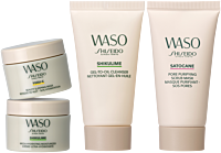 Shiseido Waso Holiday Kit = Gel-to-Oil Cleanser 30 ml + Mega Hyd. Moist. 15 ml + Beauty Sleep. Mask 15 ml + Pore Purif. Scrub Mask 30 ml
