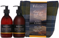 Highland Soap Handcare Gift Set Whisky & Honey = Handwash + Hand & Body Lotion + Tweed Washbag