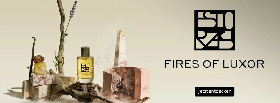 Estoras Fires of Luxor – Parfümflakon mit Naturmaterialien und Logo
