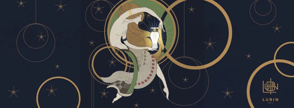 Lubin Paris – künstlerisches Banner mit Sternen und Mondkreisen